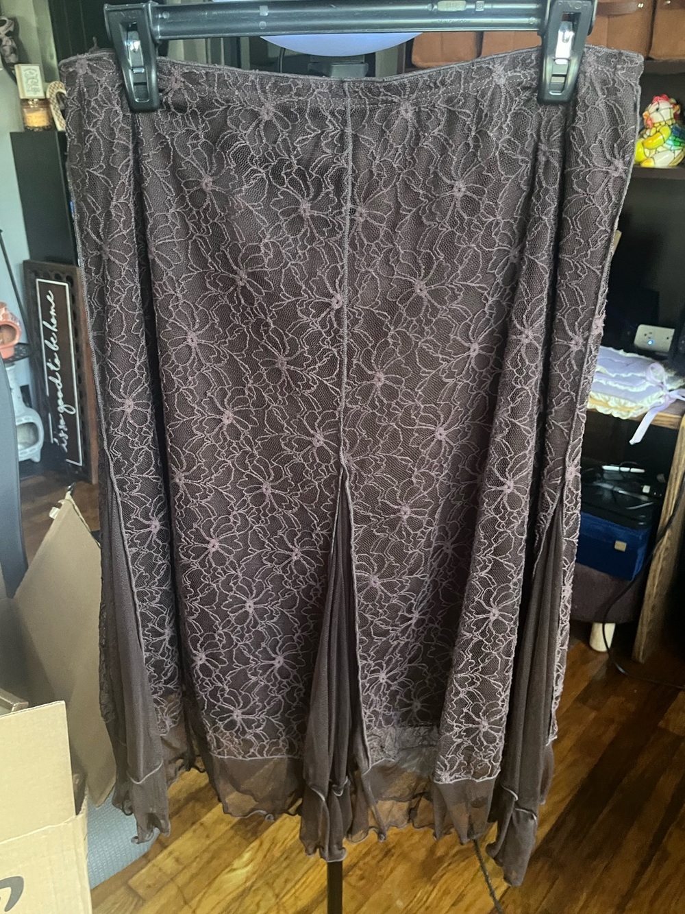 LIKE NEW Vintage Y2K Max Studio Brown Lace-Overlay Retro Bohemian Skirt